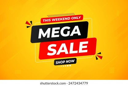 Mega sale banner template design for web or social media, Modern sale poster. discount sale banner composition with flat abstract background template vector Illustration.