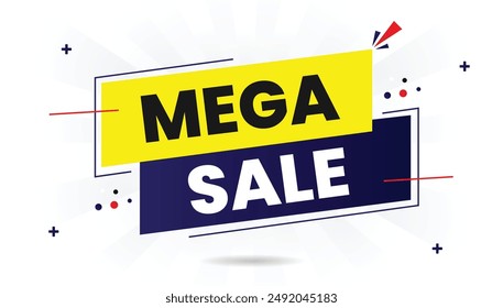 Diseño de Plantilla de Anuncio Mega venta con un fondo blanco, con Formas azules, amarillas y rojas en Arte vectorial perfecto para promocionar grandes descuentos y ofertas especiales Precio, Anuncio, oferta, descuento