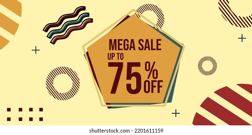 plantilla de banner de mega venta en estilo memphis.Banner de promoción para sitio web, volante y afiches