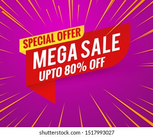 Mega sale banner template red.Vector illustration.