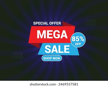 Mega Sale Banner Template, Special Offer Banner Design, Editable Text And Vector Illustration.