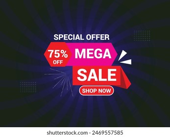 Mega Sale Banner Template, Special Offer Banner Design, Editable Text And Vector Illustration.