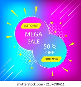 mega sale banner template for trade promotion, business marketing promotion, circular style vector design for social post.blue and violet color tone.