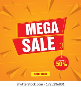  mega sale banner template with triangle orange background