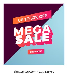 Mega sale banner template, vector illustrator