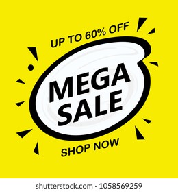 Mega sale banner template. Yellow circle abstract. Vector illustration.