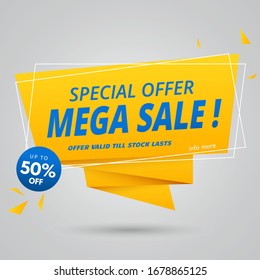 mega sale banner template yellow modern design