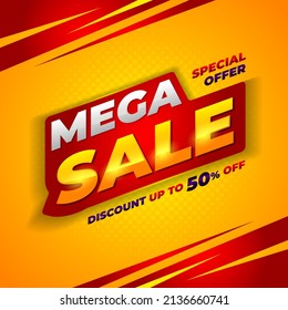 Mega venta vector de banner, diseño de fondo de promoción de venta de ofertas especiales para publicidad