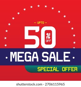 Vetor de banner de Mega Sale com oferta de desconto e design promocional