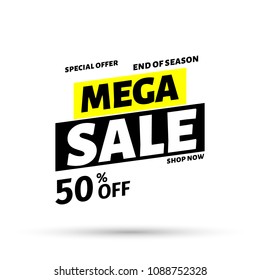 Mega sale banner. Vector illustration.