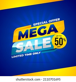 Mega sale banner vector illustration, special offer discountbackground template deisgn for media promotion product