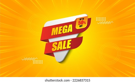 mega sale banner, vector template, illustration. 