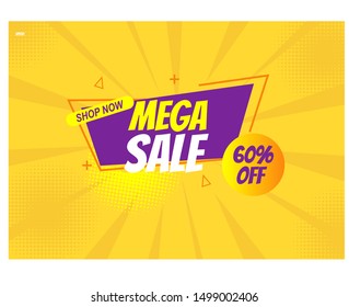 Mega sale banner with yellow background