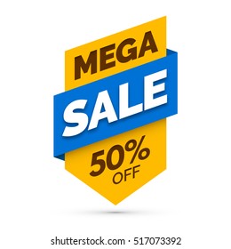 Mega sale banner, Yellow and blue colors. Vector illustration