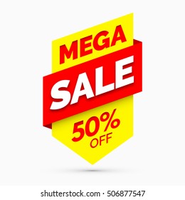 Mega sale banner, Yellow and red colors. Vector illustration