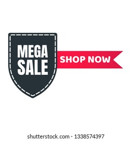 MEGA SALE best offer shield tag ribbon badge sale label concept template vector illustration isolated on white background. Web banners elements for website and advertising. Discount ribbon label.