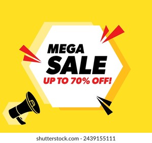 Mega Sale. Big Discounts - vector advertising banner with megaphone.