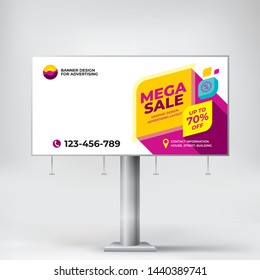 
Mega sale, billboard design, cool graphic style, modern abstract 3D banner for outdoor advertising