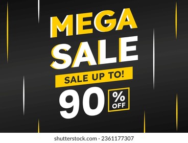 mega sale black banner. up to 90 percent off. Super Sale, special offer banner.