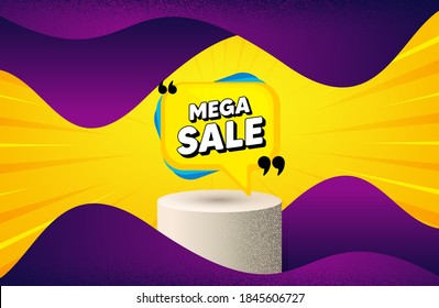 Mega sale bubble. Background with podium platform. Discount banner shape. Coupon sticker icon. Dotted offer podium banner. Dotwork platform background. Mega sale badge. Vector