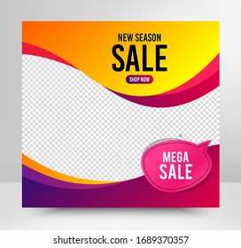 Gran burbuja de venta. Plantilla de banner de venta. Forma de banner de descuento. Icono de chat de cupón. Cartel de diseño de medios sociales. Plantilla web de compras en línea. Insignia de promoción de burbujas de venta. Diseño de volante promocional. Vector