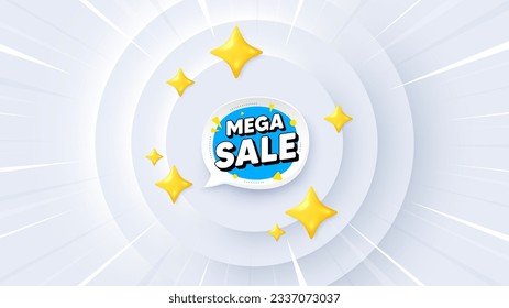 Mega sale bubble. Neumorphic offer 3d banner, coupon. Discount banner shape. Coupon sticker icon. Mega sale promo event background. Sunburst banner, flyer or poster. Vector