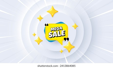 Mega sale bubble. Neumorphic offer 3d banner, coupon. Discount banner shape. Coupon sticker icon. Mega sale promo event background. Sunburst banner, flyer or poster. Vector