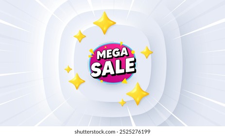 Mega sale bubble. Neumorphic offer 3d banner, coupon. Discount banner shape. Coupon sticker icon. Mega sale promo event background. Sunburst banner, flyer or poster. Vector