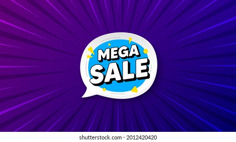 Mega sale bubble. Purple background with offer message. Discount banner shape. Coupon sticker icon. Best advertising coupon banner. Mega sale badge shape. Abstract background. Vector