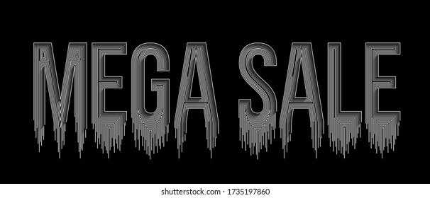 Mega Sale Calligraphic line art Text shopping poster vector illustration Design.