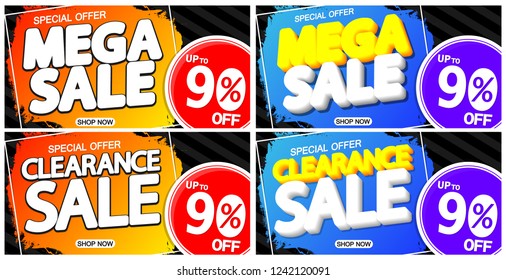 Mega Sale, Clearance discount, poster design template, special offer, 90% off, vector illustration