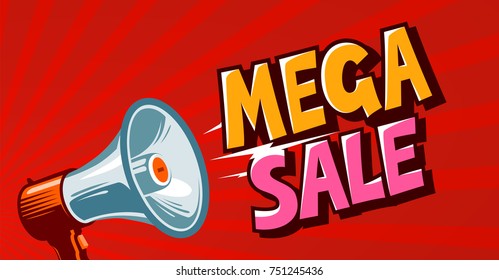 Mega sale, closeout, promo, discounts banner. Shopping concept. Vector illustration