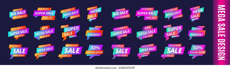 Mega sale collection, Sale tags Design, best price, mega sale banner set. Sticker, badge, coupon, store., Special offer,  super, super discount, Shop or online shopping. Super sale Design