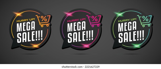 Mega Sale Colorful Sign. Mega Sale Icon Set. Mega Sale Orange, Purple and Green and Banner. Mega Sale Colorful Vector