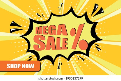 Mega sale comic book style yellow burst background