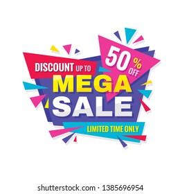 Mega sale - concept promotion banner. Abstract background vector illustration. Discount up to 50% off creative poster. 