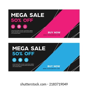 mega sale coupon discount, banner promotion template vector, website header advertising voucher, business commercial flat style 