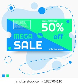 Mega sale coupon with discount, colorful voucher for marketing and promotion. Special design template for market and shop. Retail business.