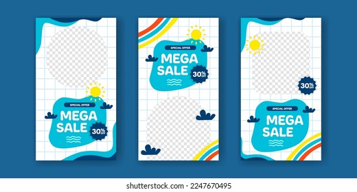 Mega sale cute story social media sale banner with memphis element for kid toddler