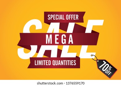 Mega Sale Design for business for business. Discount Banner Promotion Template.Trendy, Modern banner.  Mega sale banner with text - Special offer, Limited quantities - Vector 