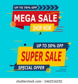 Mega Sale Design for business. Discount Banner Promotion Template.Hot Sale banner. This weekend special offer, big sale, discount up to 50% off. Vector illustration.