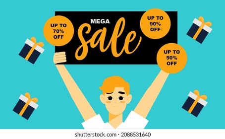 Mega sale discount banner template promotion. One day deal, special offer. Set of flat backgrounds for social media, stories, banners, invitation card, poster, greeting card. Vector illustration