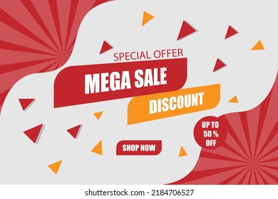 Mega sale discount banner template promotion, Sale banner template design background.