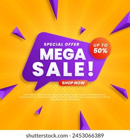 Mega sale discount banner template background with discount to promote your business