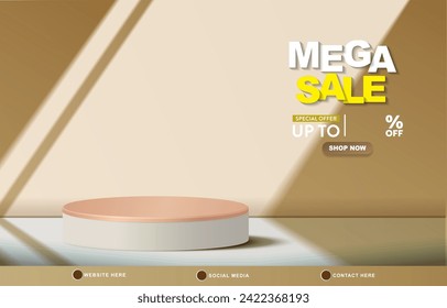 mega sale discount template banner with copy space 3d podium for product sale with abstract gradient brown and white background design 13
