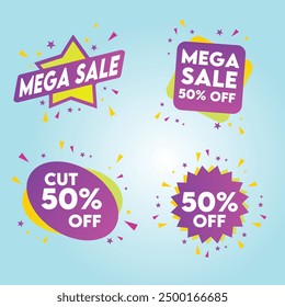 Mega sale and discount vector badge for promotion