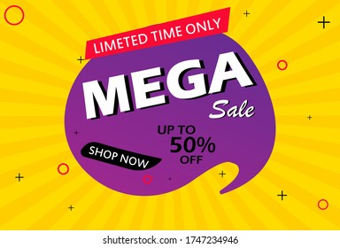 Mega sale discount - vector layout concept illustration. Abstract horizontal advertising promotion banner