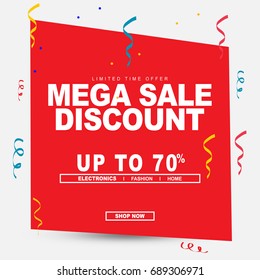 Mega sale discount voucher for facebook and twitter. 
Simple Sale voucher for brands. Shopping voucher in red color. mega sale discount banner for social media. sale tag.