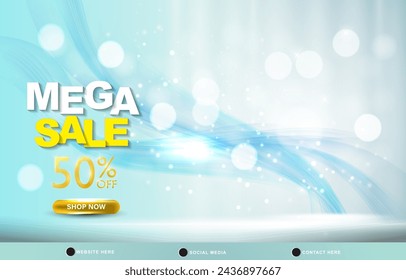 mega sale dscount template banner with blank space for product sale with abstract gradient blue and white background design