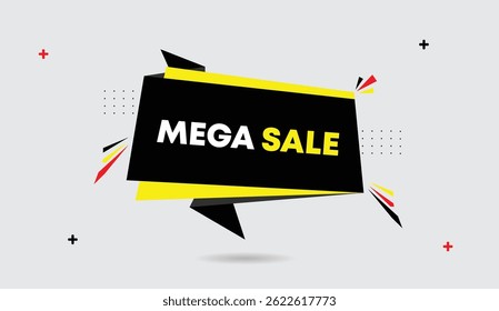 Ilustración vectorial de diseño de Plantilla de Anuncio editable de venta Mega con Formas amarillas y negras sobre un fondo abstracto de negocios gris claro ideal para promociones y soluciones de marketing creativo publicitario